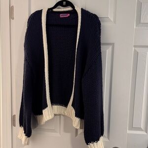 Edikted Navy and Cream Open-Front Cardigan